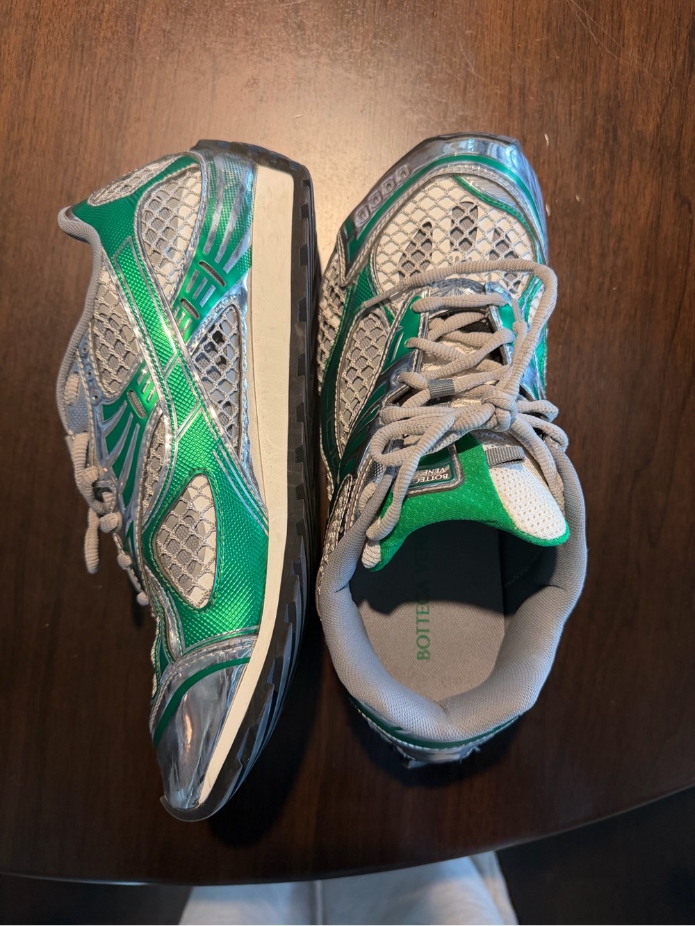 Bottega Veneta Green and Silver Mesh Athletic Sneakers